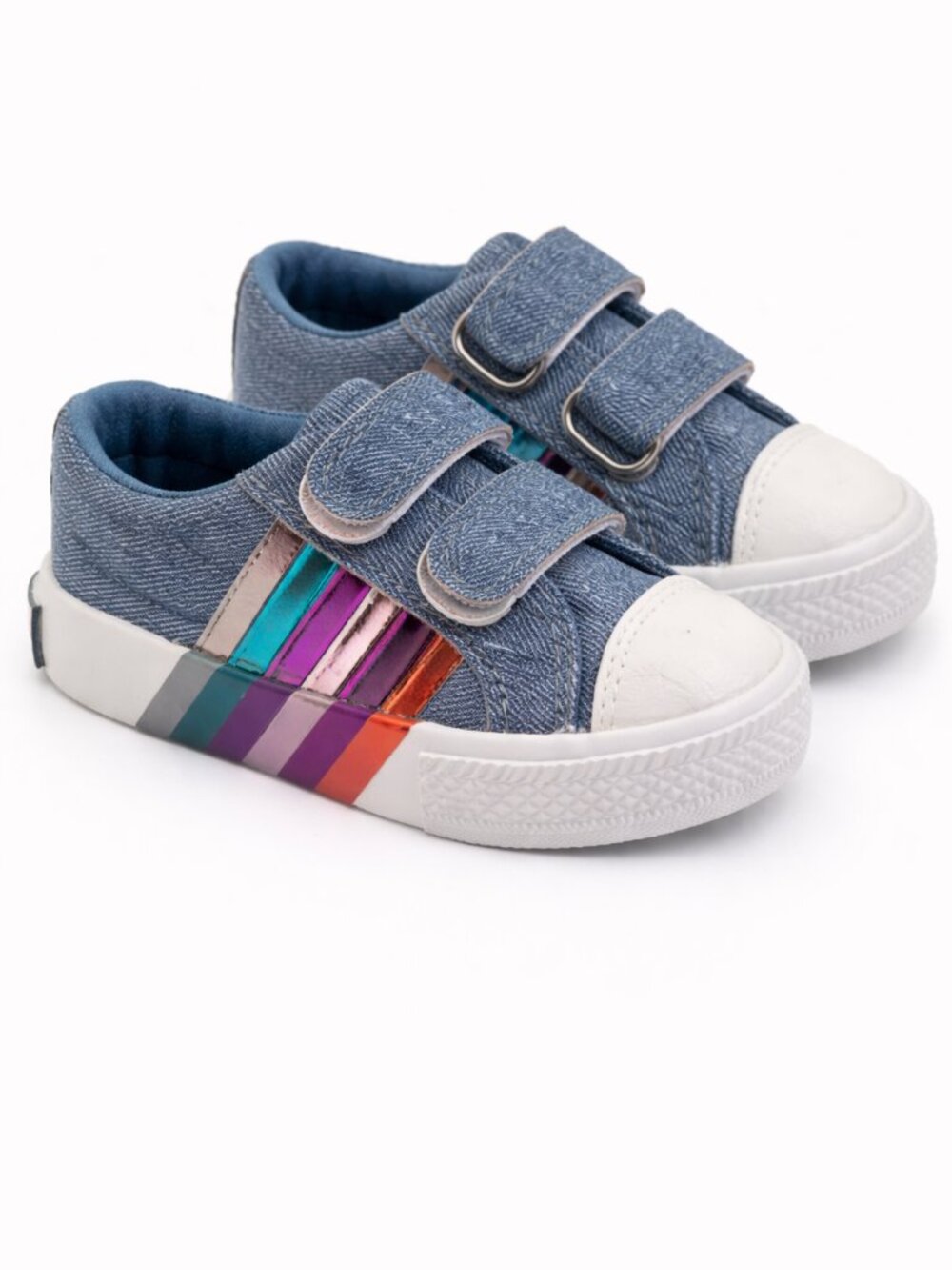 Olivia Miller Girl Rainbow Sneakers Size 5 Denim Velcro Low Top Glitter NWT